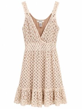 Pinky Cream Lace V-Neck Mini Dress